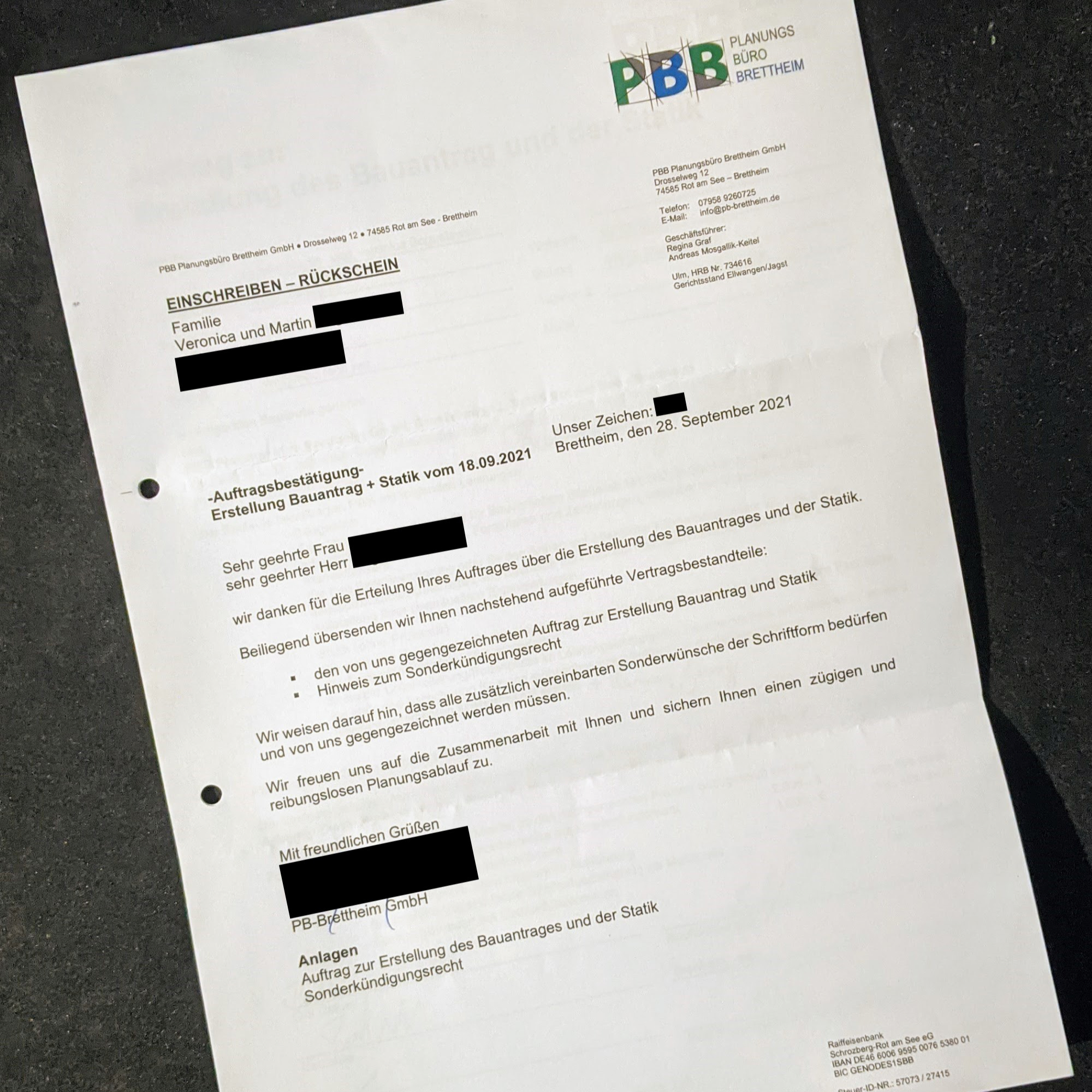 Auftragsbestätigung eingetroffen – Startschuss für die Planung mit PBB!